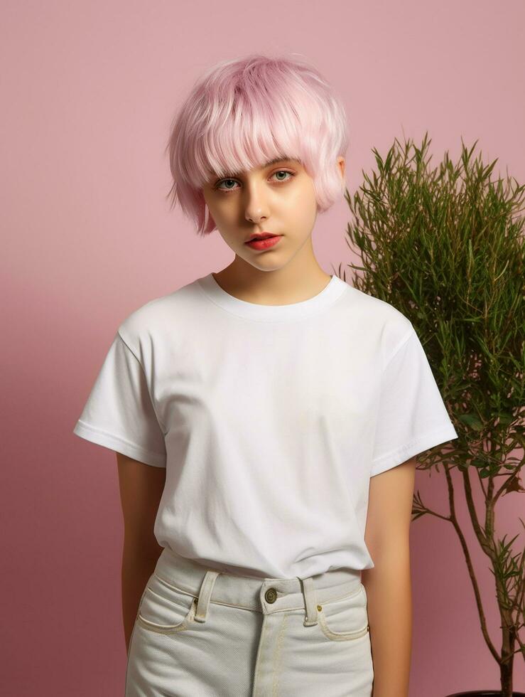 Blank white baby t shirt for mockup design Ai generated photo