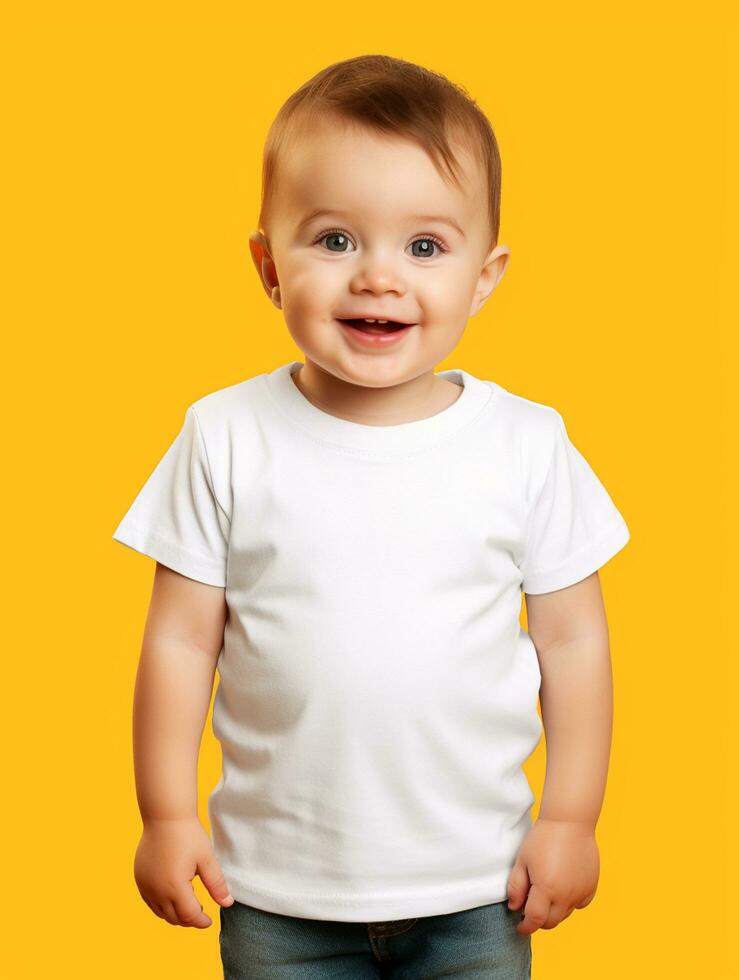 Blank white baby t-shirt for mockup design Ai generated photo