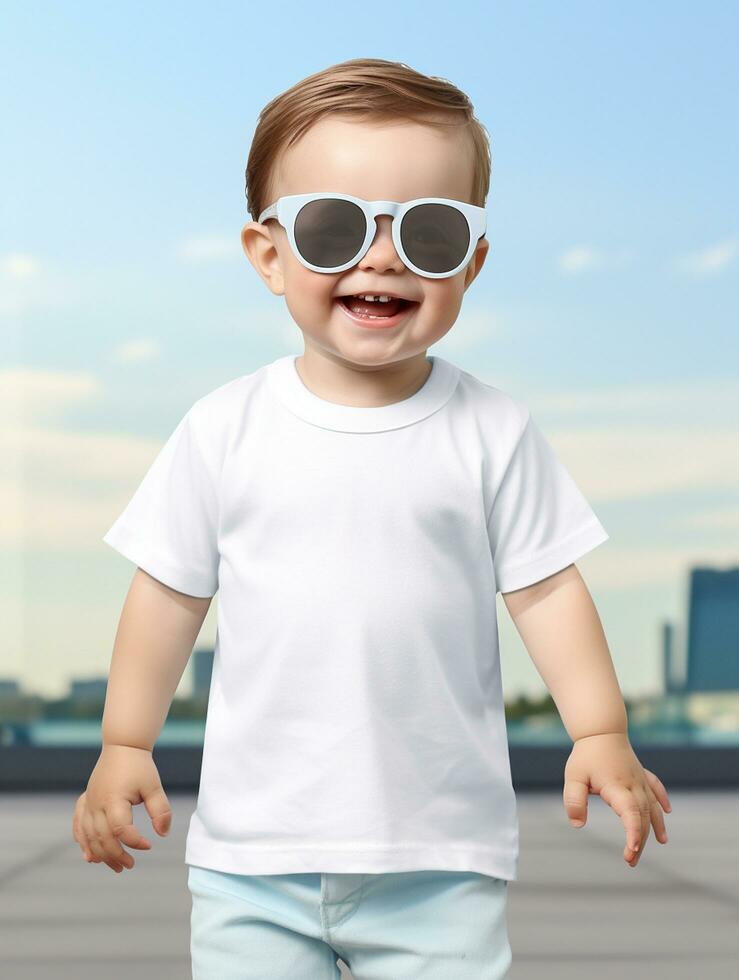 Blank white baby t-shirt for mockup design Ai generated photo