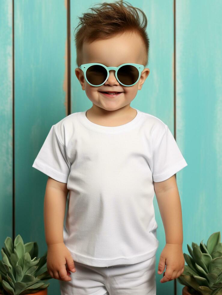 Blank white baby t-shirt for mockup design Ai generated photo