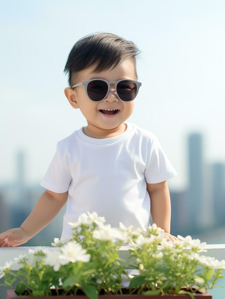 Boy  white t-shirt for mockup design AI Generative photo