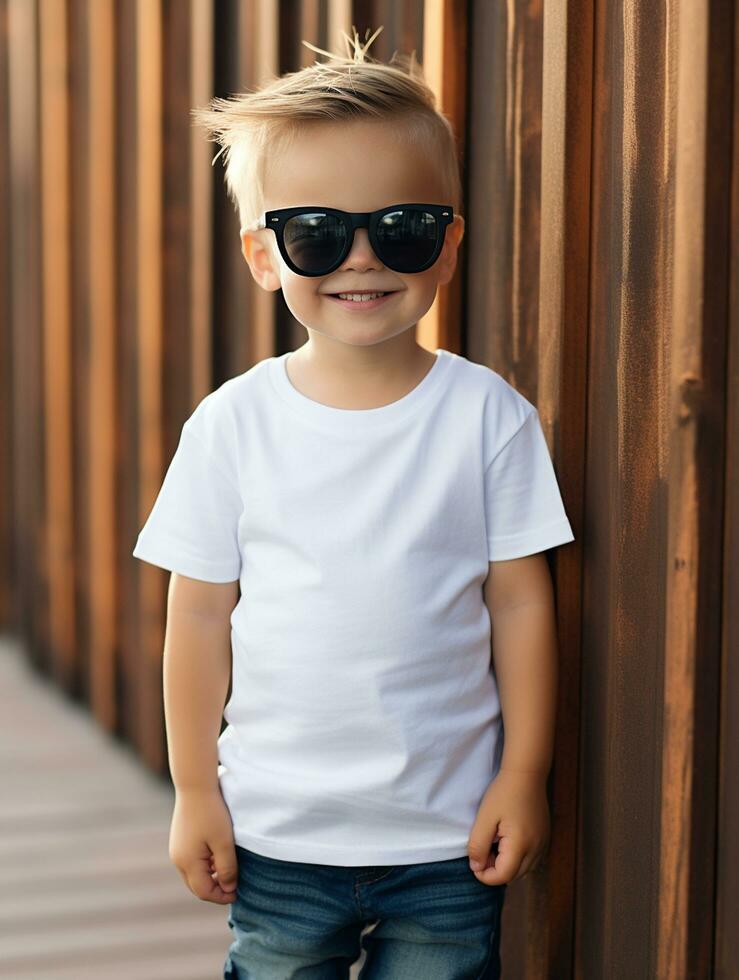 Boy  white t-shirt for mockup design AI Generative photo