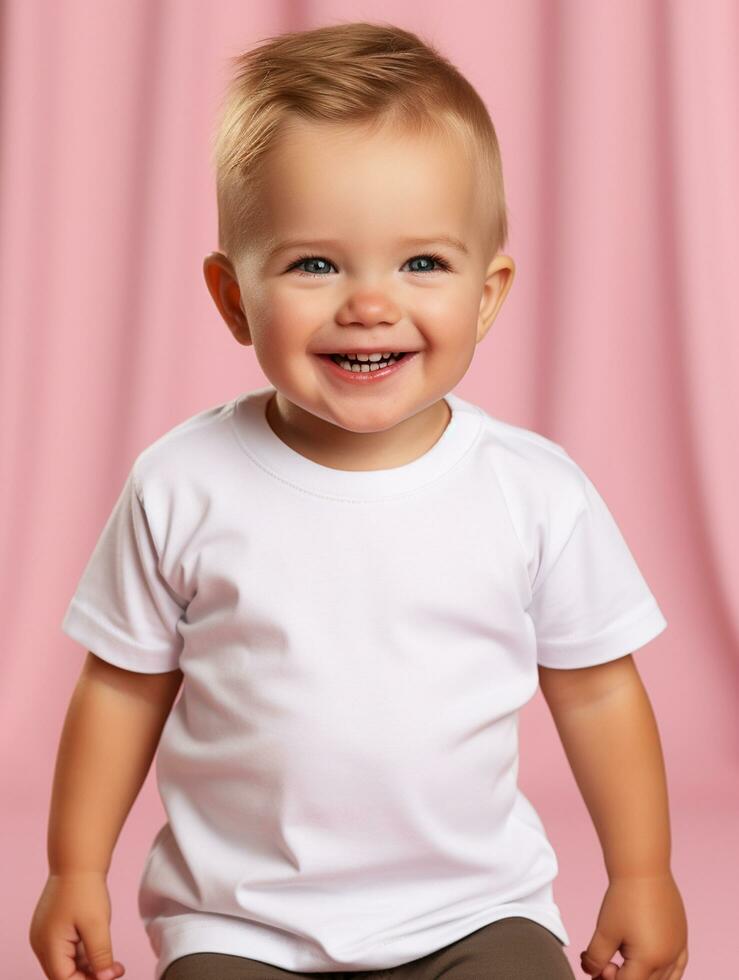 Boy  white t-shirt for mockup design AI Generative photo