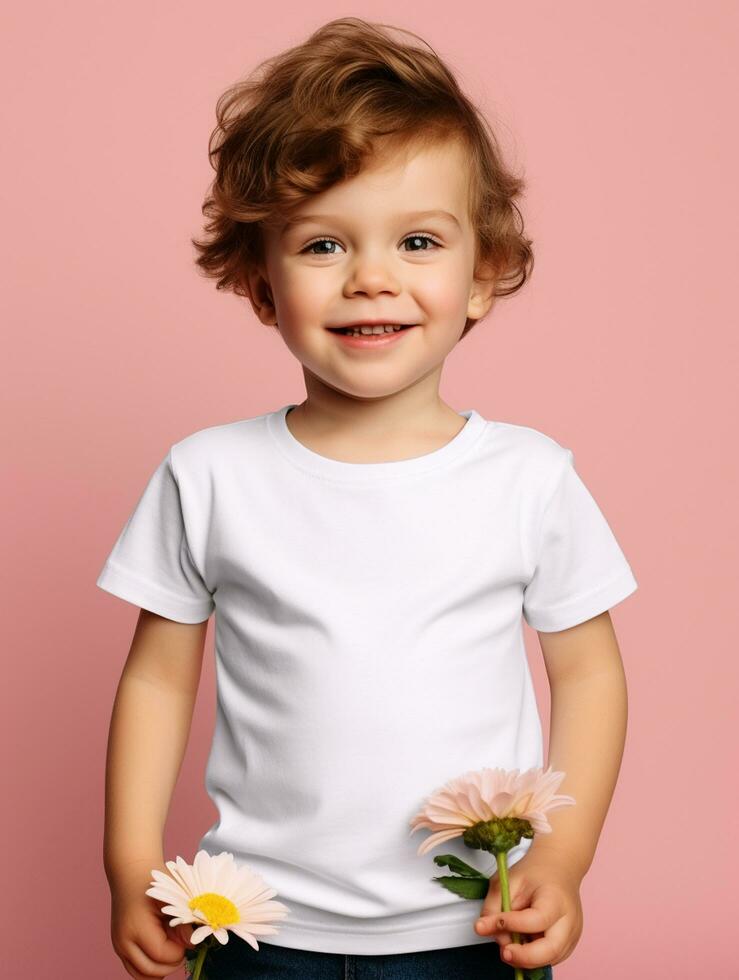 Boy  white t-shirt for mockup design AI Generative photo