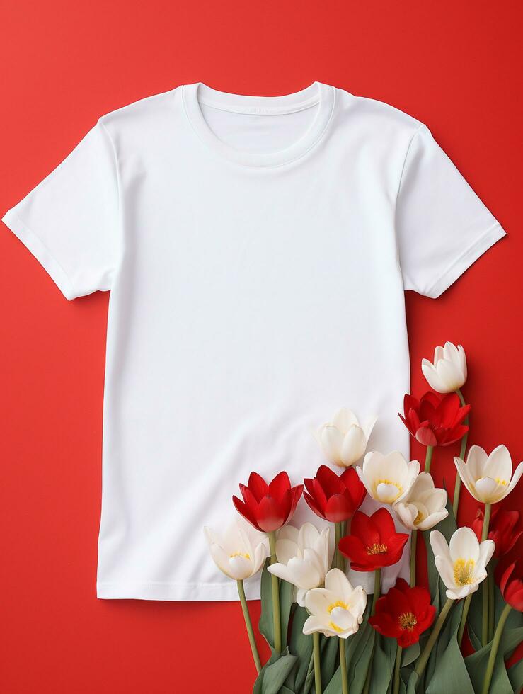 Blank white t-shirt for mockup design AI Generative photo