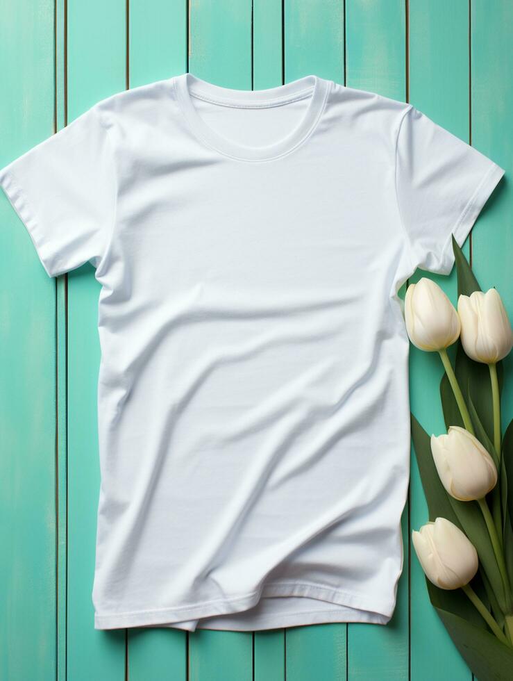 Blank white t-shirt for mockup design AI Generative photo