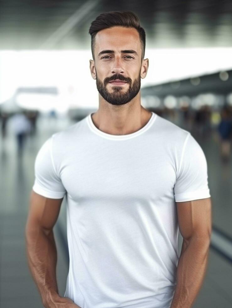 Men blank white t-shirt for mockup design psd AI Generative 30369256 ...