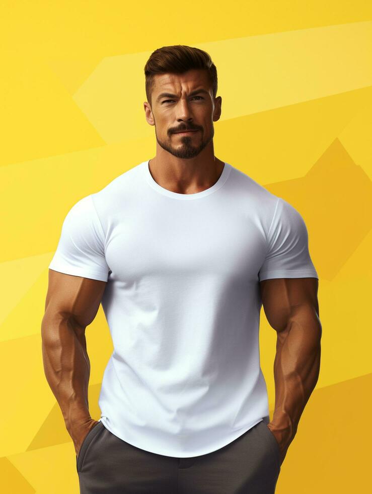 Men blank  white t-shirt for mockup design AI Generative photo