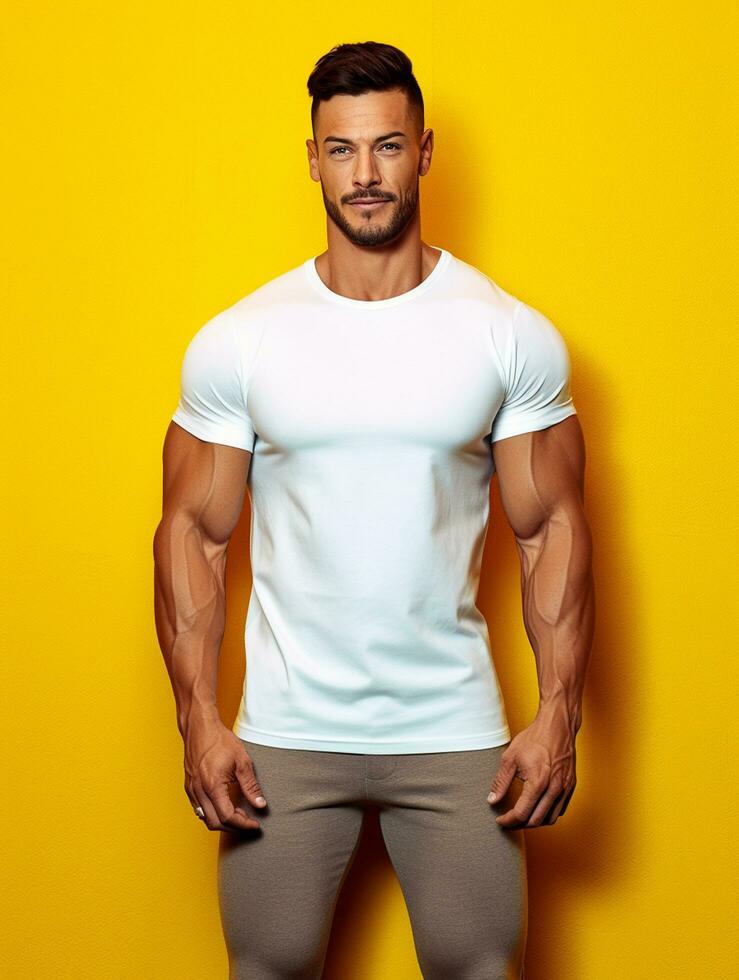 Men blank  white t-shirt for mockup design AI Generative photo