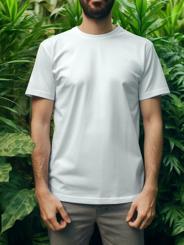 Men blank  white t-shirt for mockup design AI Generative photo