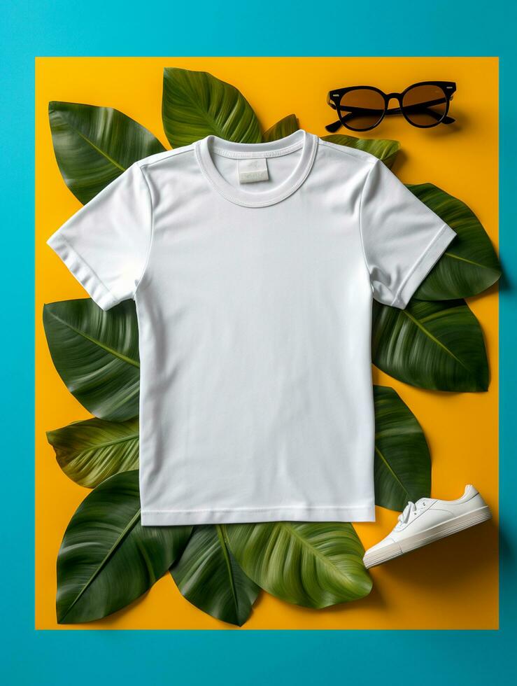Men blank  white t-shirt for mockup design AI Generative photo