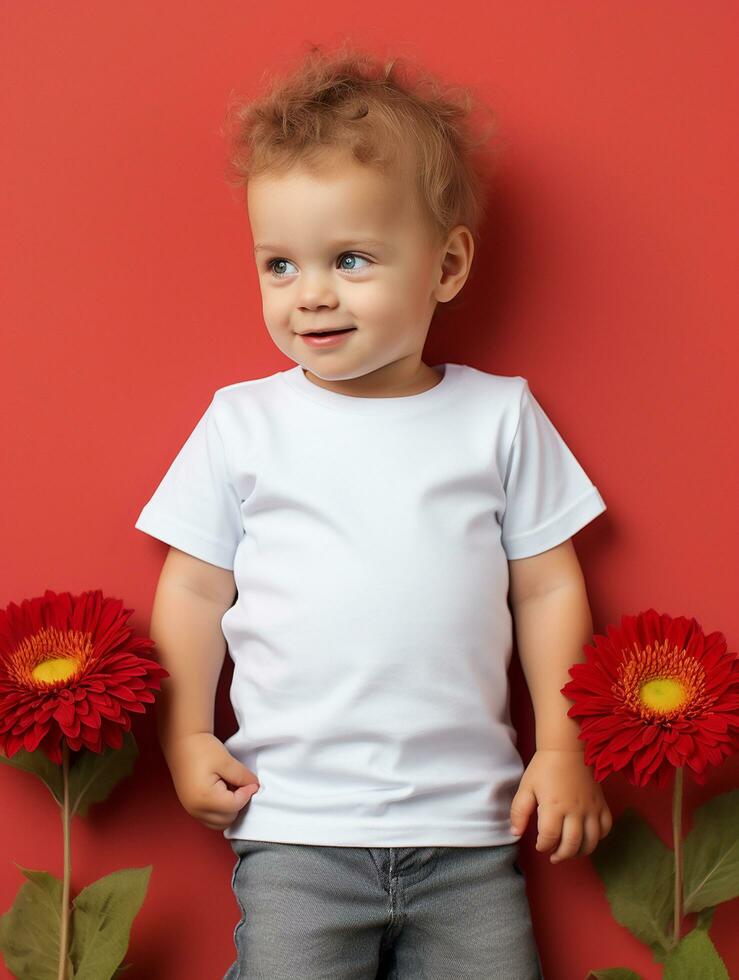 blanco blanco bebé camiseta ai generado foto