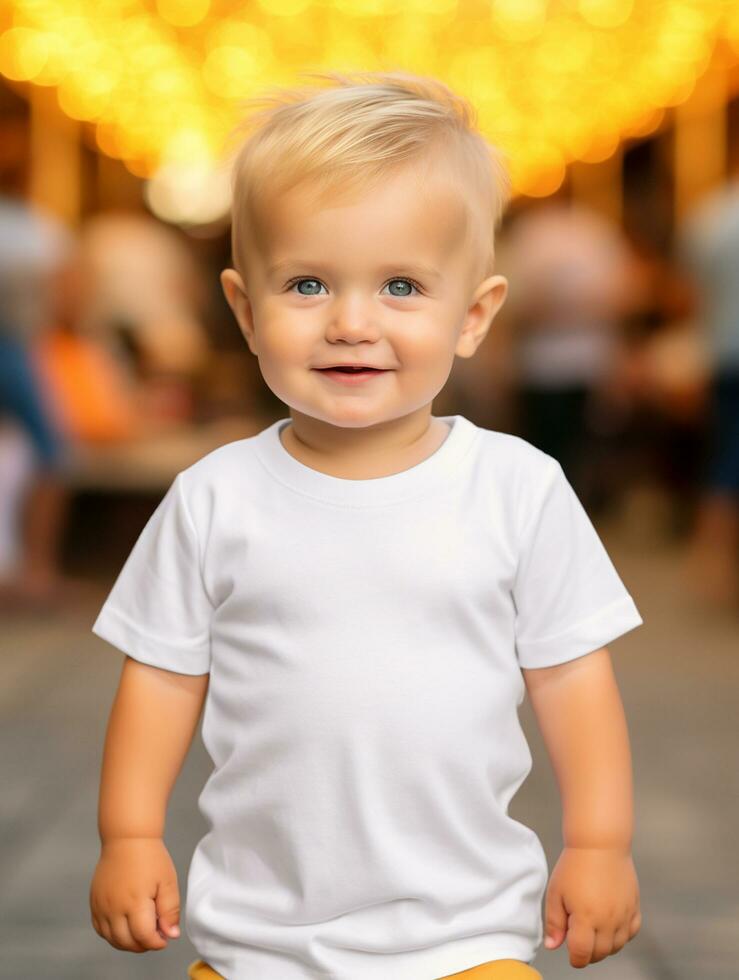 blanco blanco bebé camiseta ai generado foto