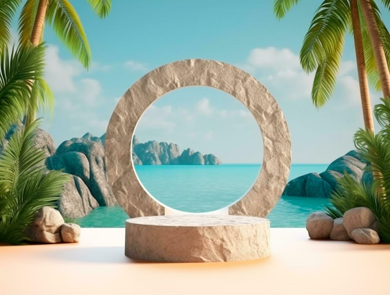 Wooden podium cylinder stage empty scene luxury product display background Ai generated photo