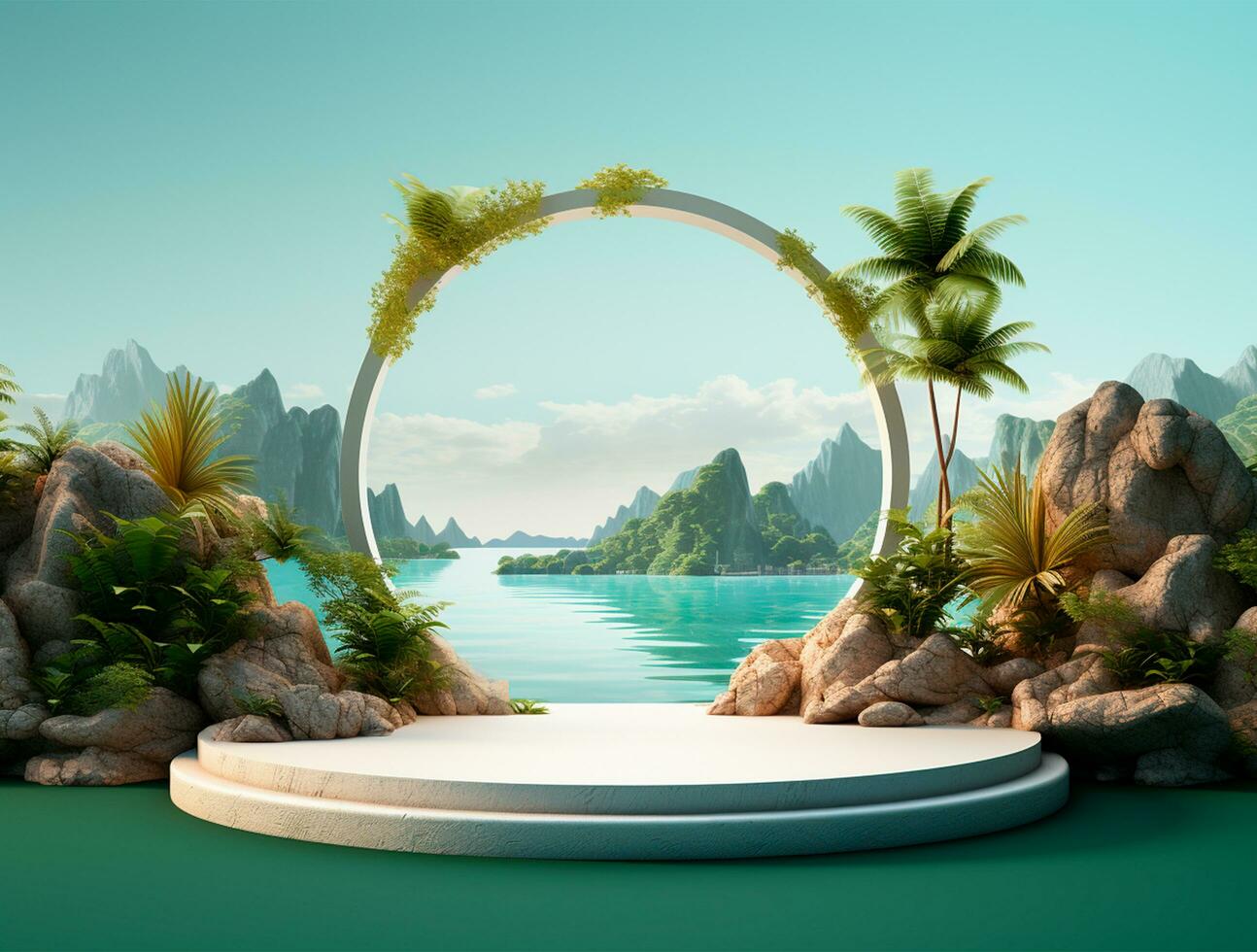 Free photo podium nature pedestal stage product display background Ai generated