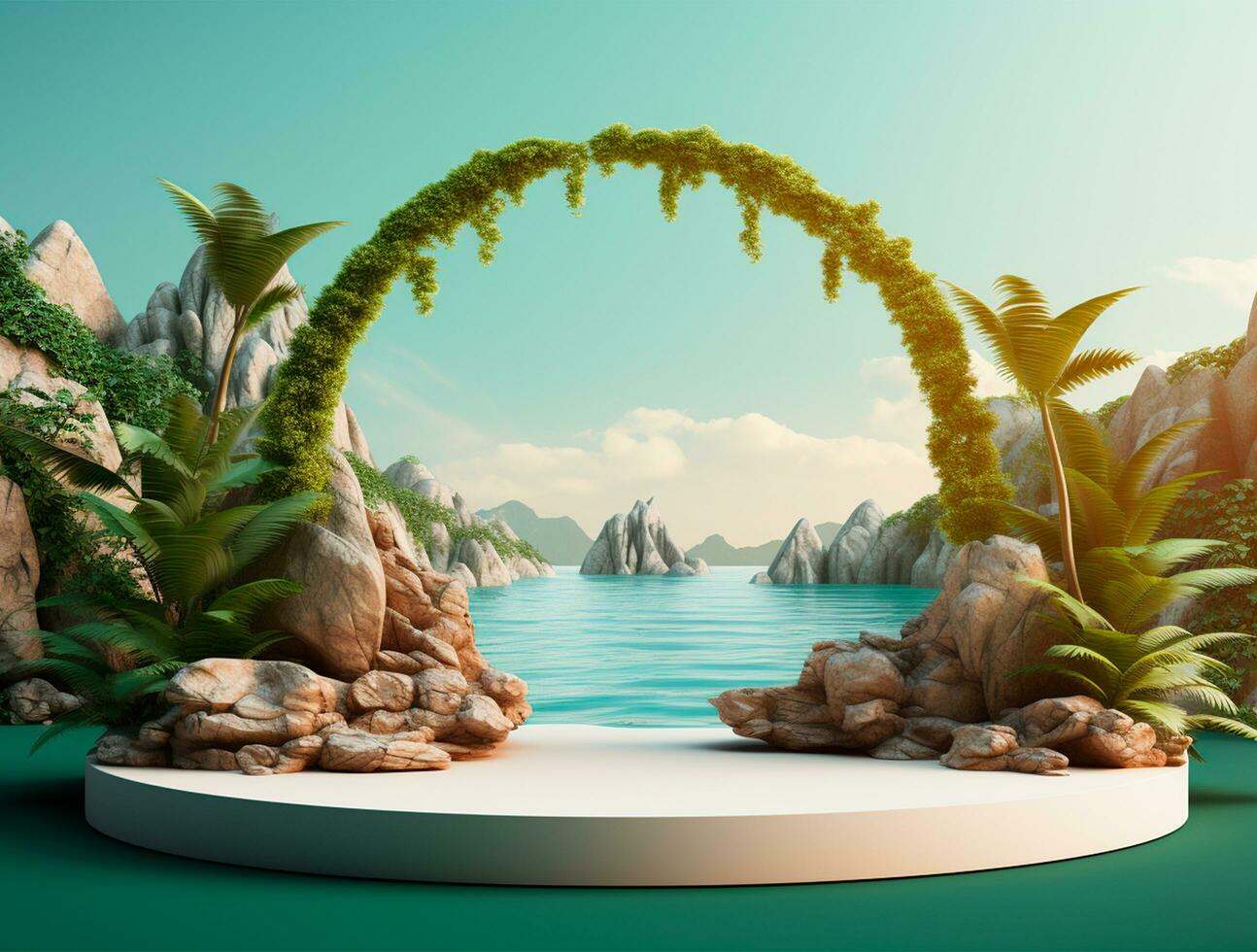 Free photo podium nature pedestal stage product display background Ai generated