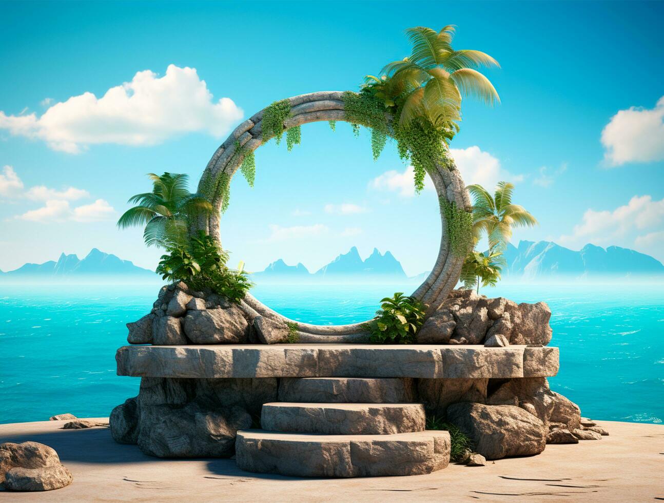 Free photo podium nature pedestal stage product display background Ai generated