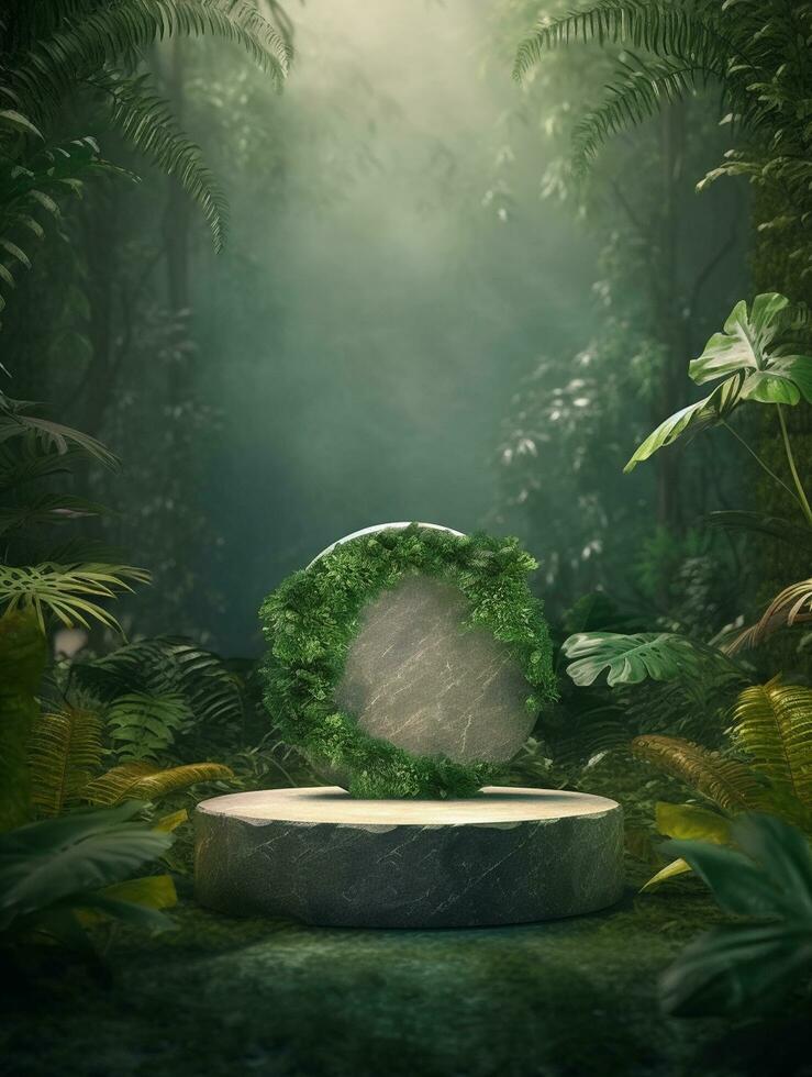 Free photo podium nature pedestal stage product display background Ai generated