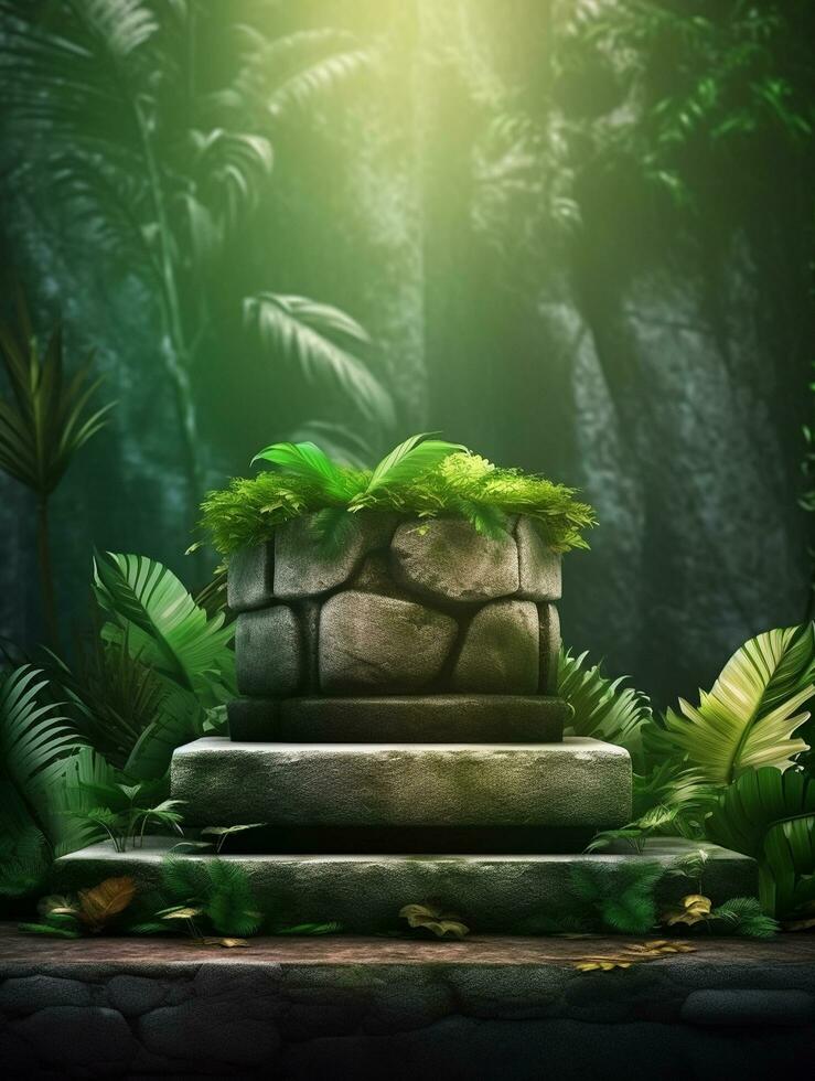 Free photo podium nature pedestal stage product display background Ai generated