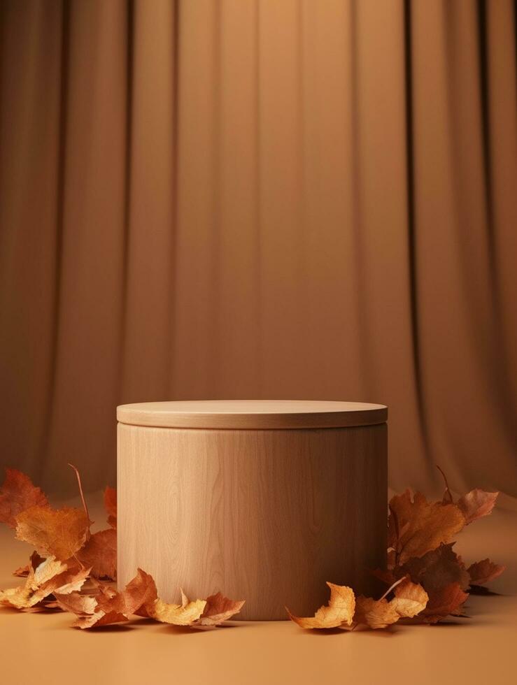 Wooden podium cylinder stage empty scene luxury product display background Ai generated photo