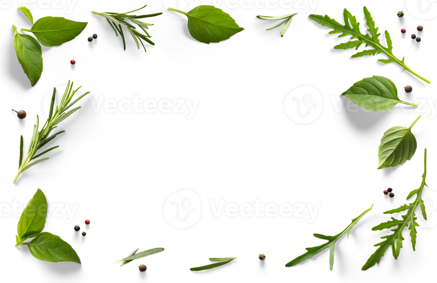 frame, border PNG Food design element. Spices and herbs with real transparent shadow on transparent background. Variety of spices and mediterranean herbs.