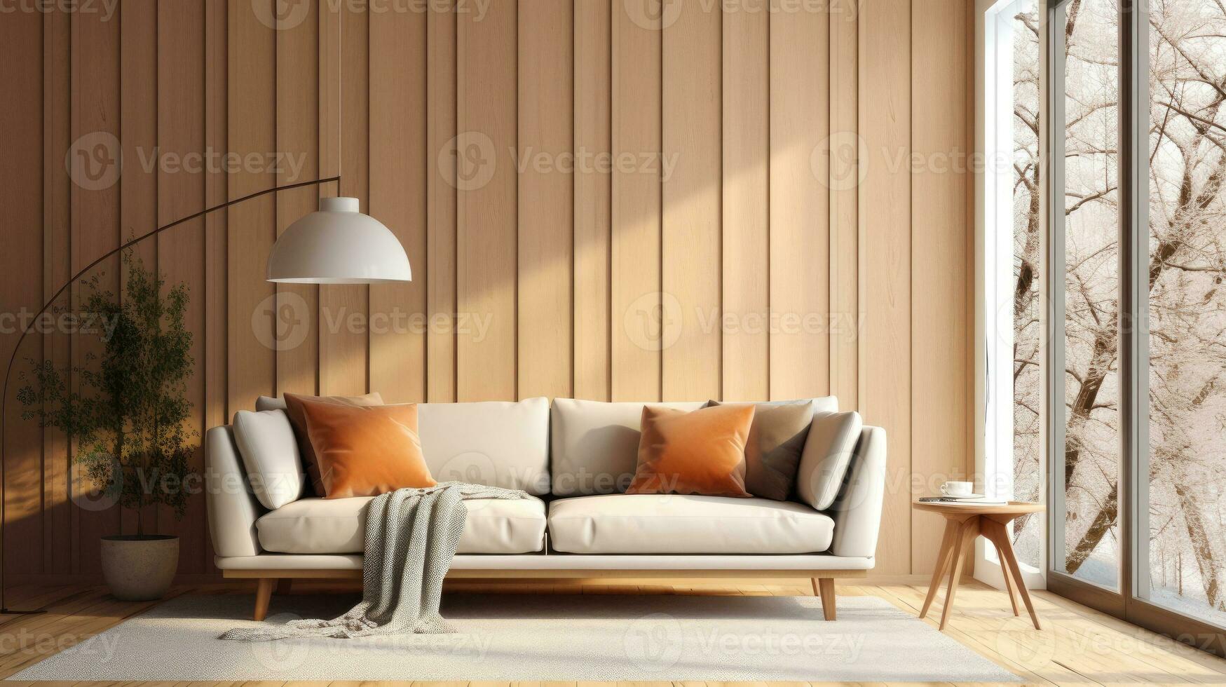 moderno vivo habitación interior con verde sofá en contra musgo fotografía.  biofílico diseño. generativo ai ilustración 23776624 Foto de stock en  Vecteezy