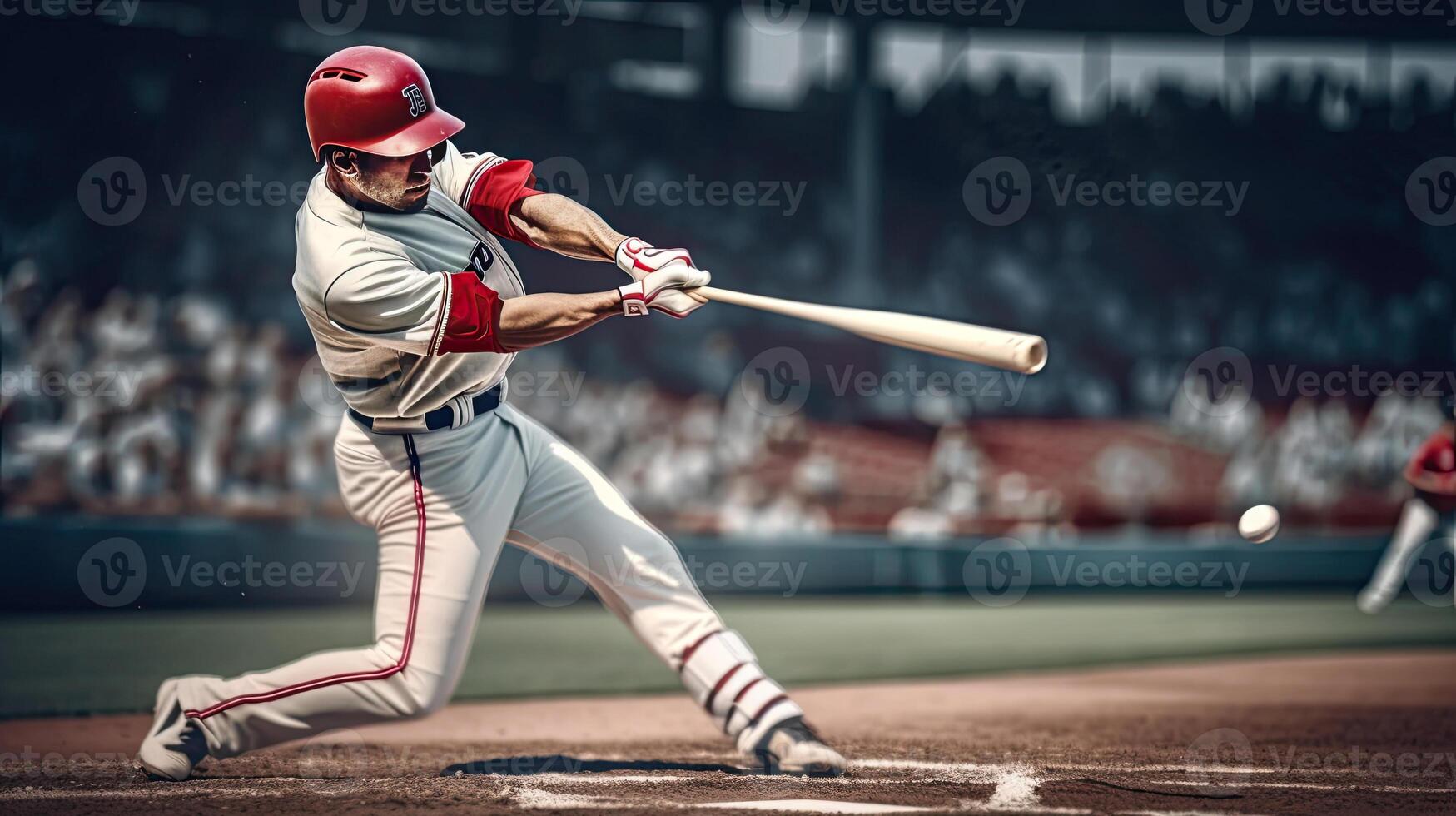 Baseball player bat the ball on professional baseball stadium