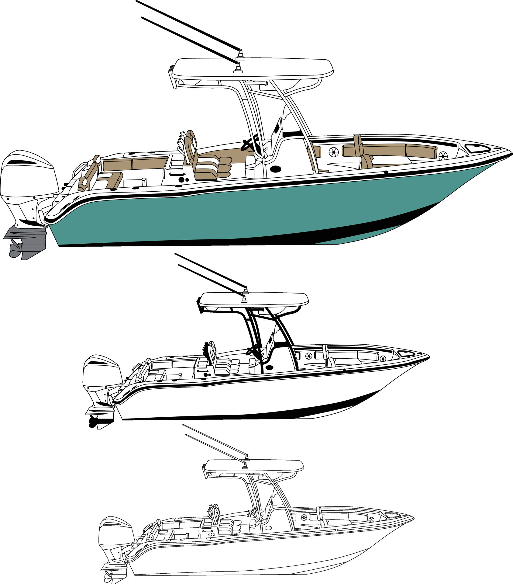 Boat vector, motorboat vector line art illustration 30395376 Vector Art ...