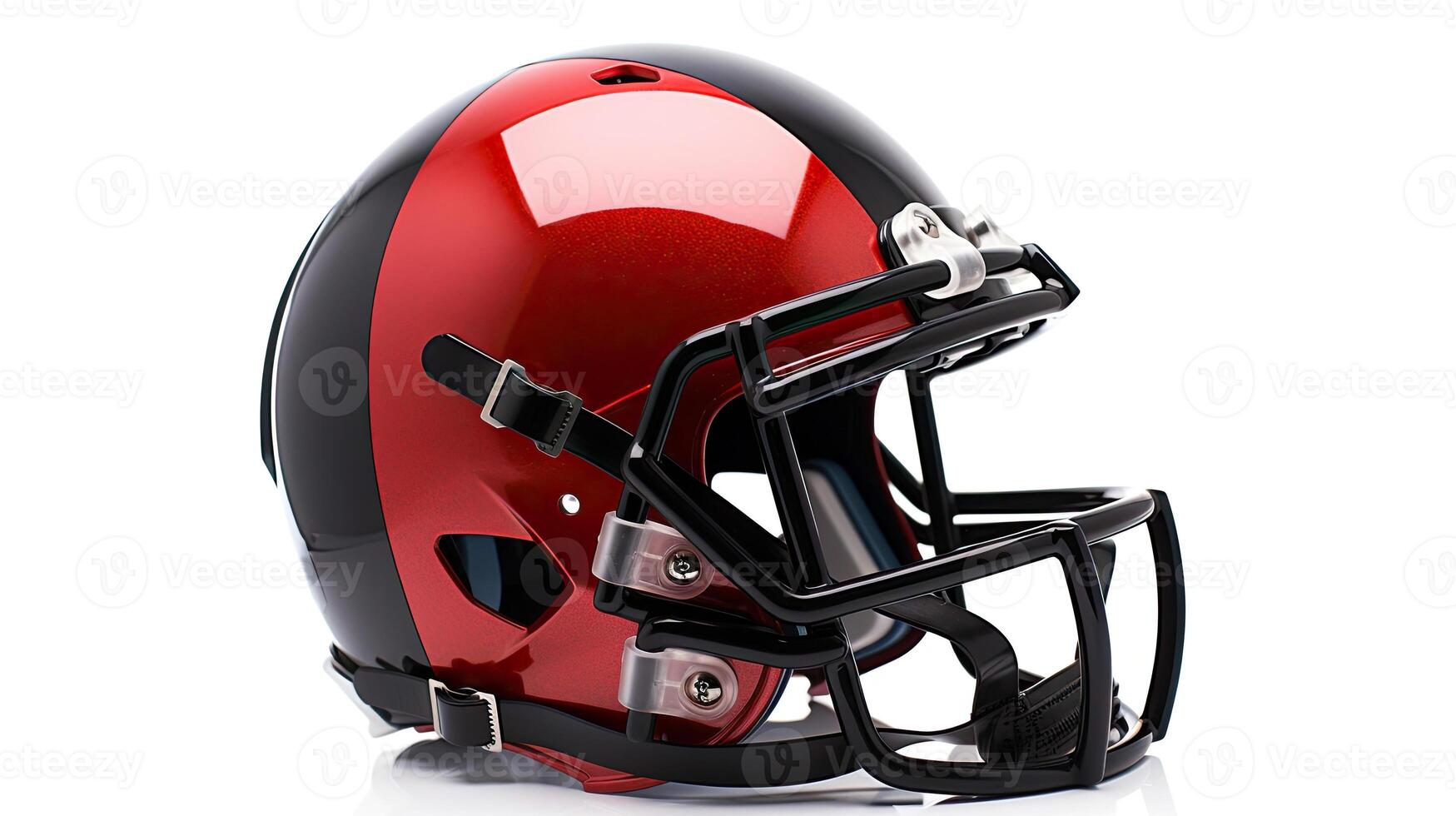 A red black American football helmet isolated on white background