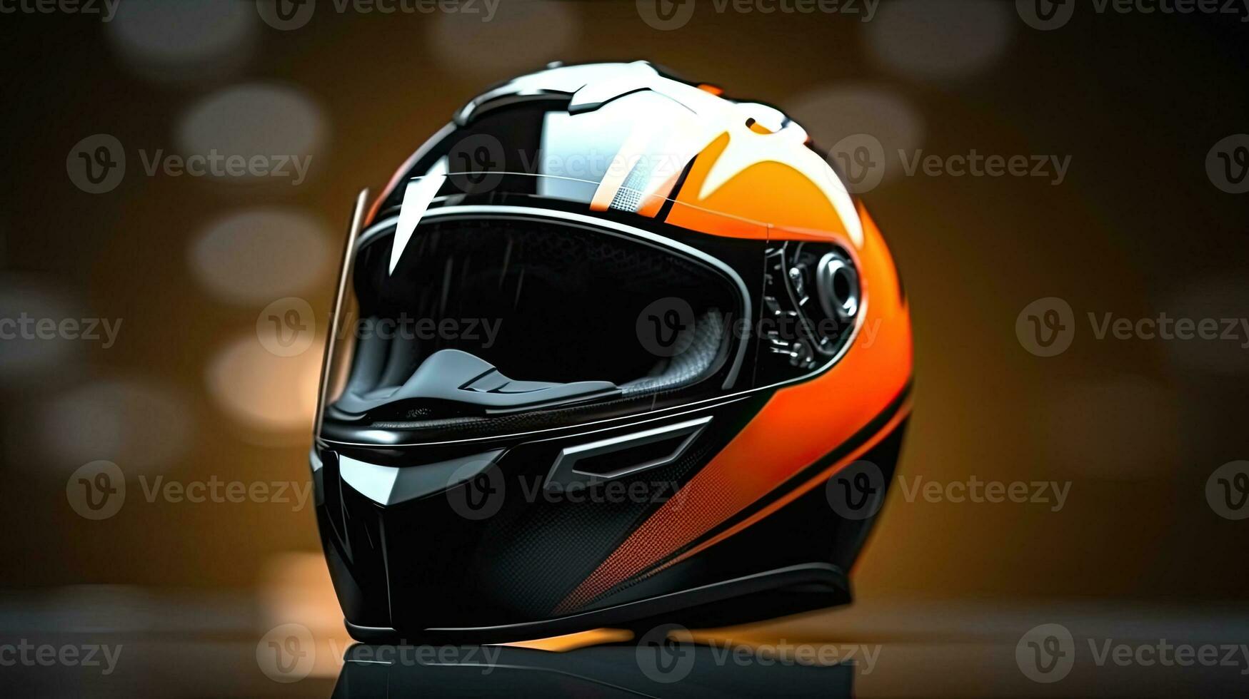 Racer helmet on asphalt, karting sport concept. Generative Ai photo