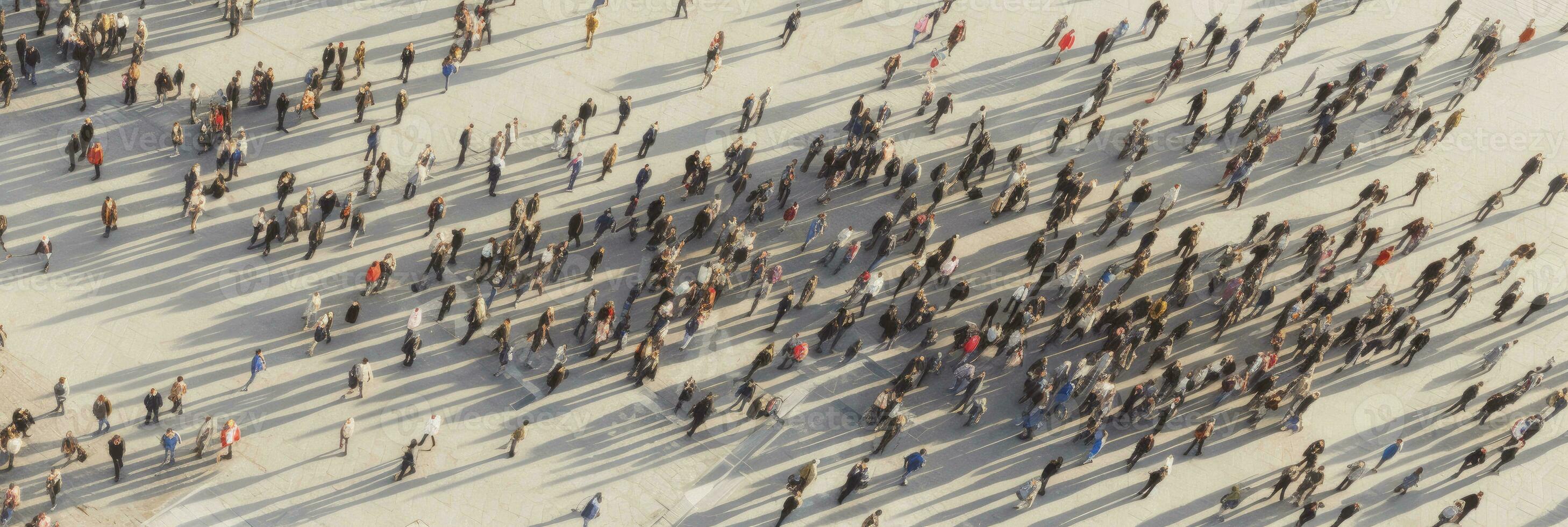 Aerial view of crowd people connected by lines, social media and communication concept. Community. Generative Ai photo