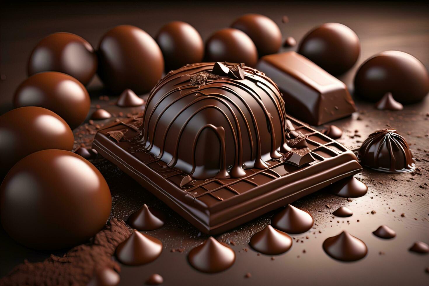 Chocolate truffles on a dark background. ai generative photo