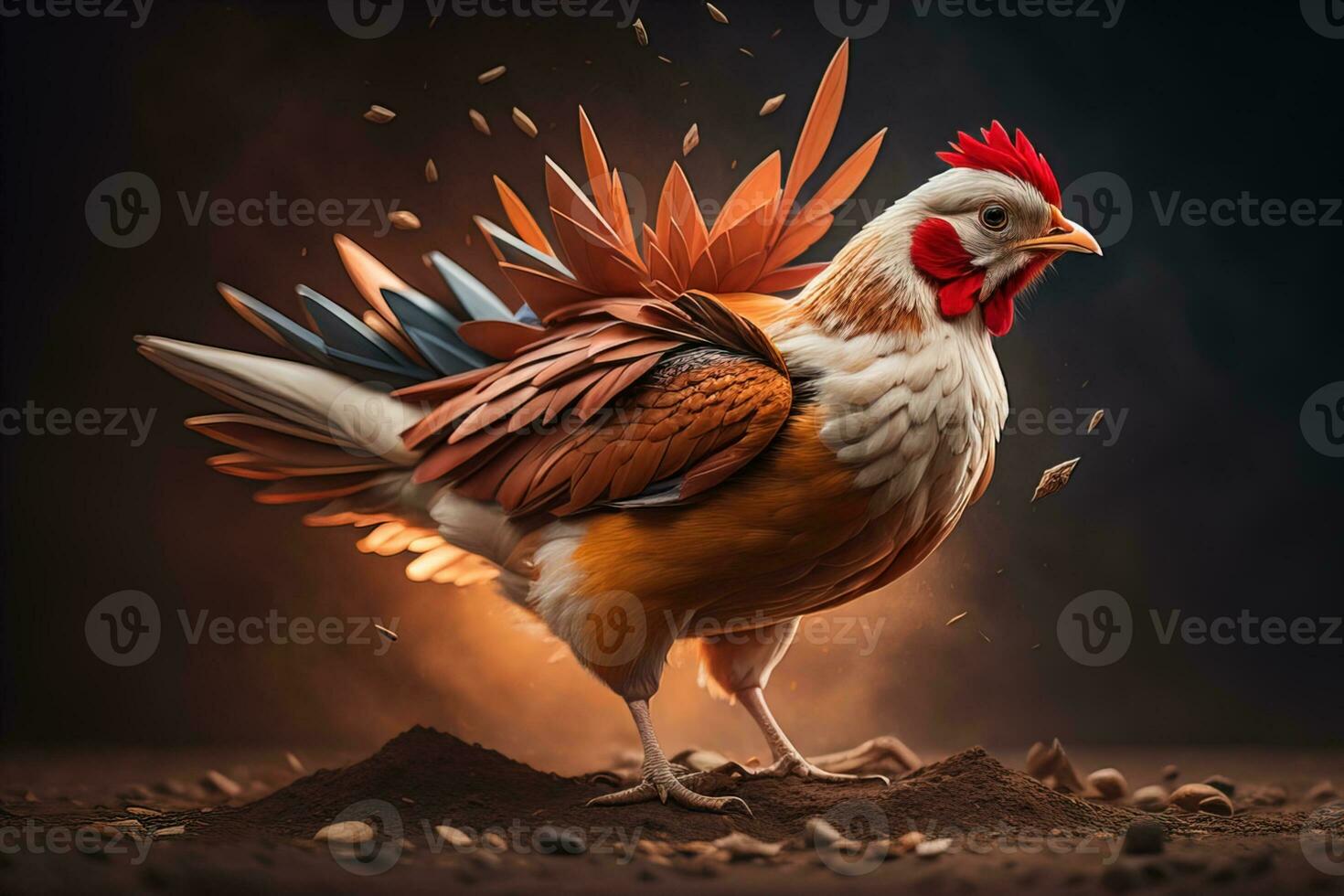Colorful chicken on a solid color background, studio photo. ai generative photo
