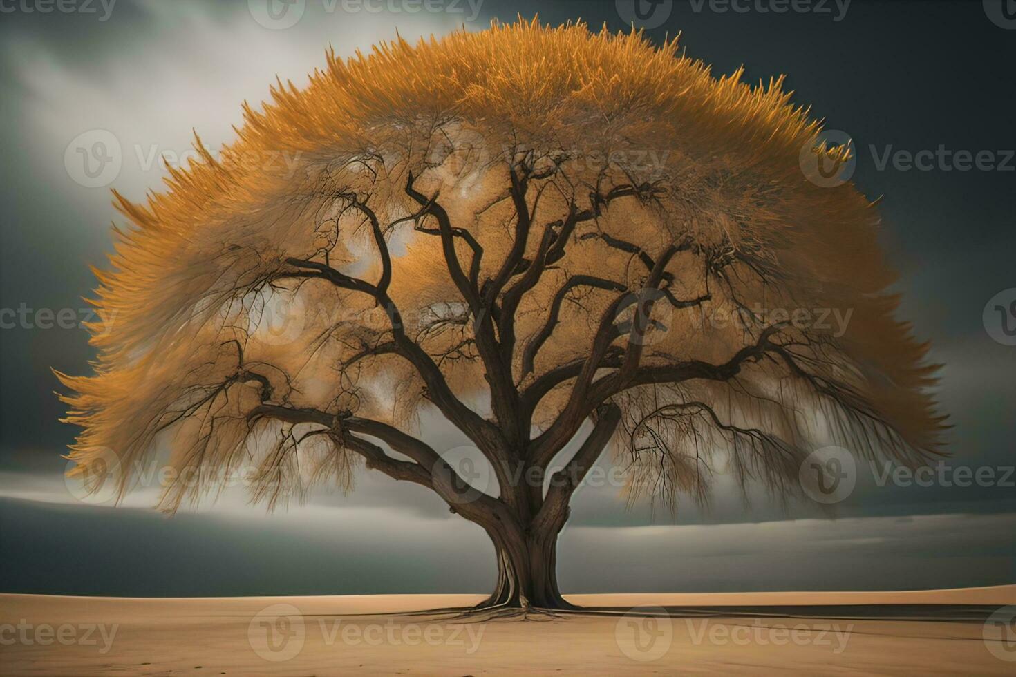 Fantasy Silhouette of a tree in the desert. ai generative photo