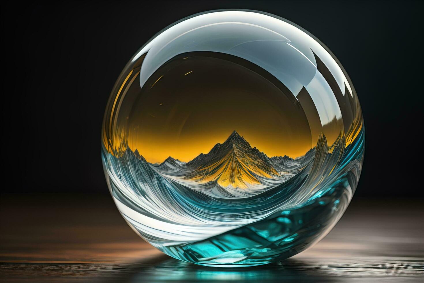 Transparent crystal ball on a wooden table. ai generative photo