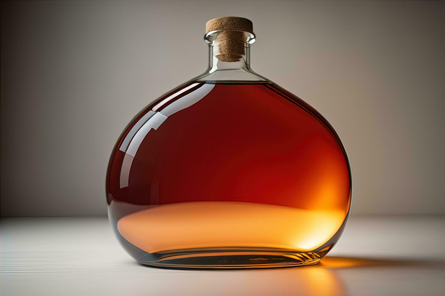 Bottle with a liquid on a solid color background. ai generative photo