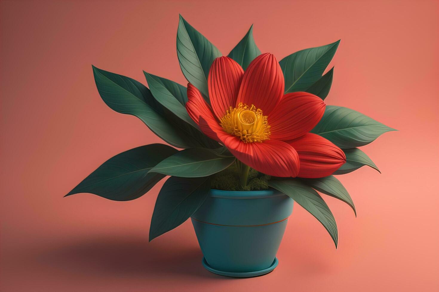 Flowers in a pot on a solid color background. ai generative photo