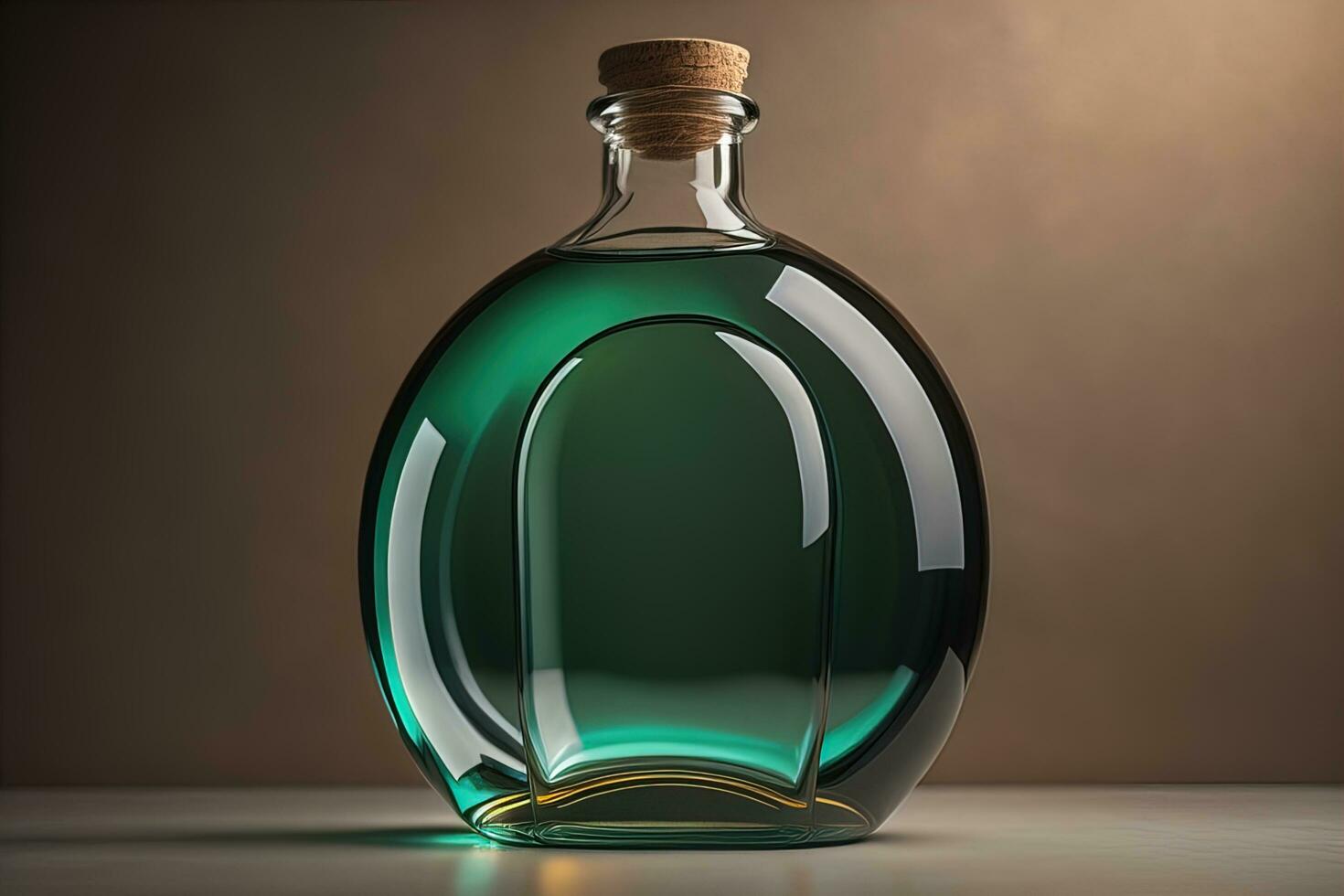 Bottle with a liquid on a solid color background. ai generative photo