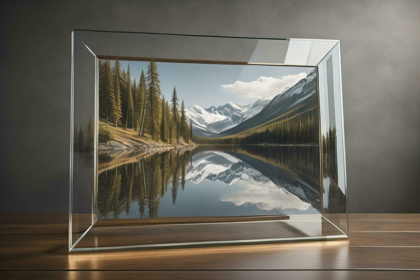 Glass picture frame on a solid color background. ai generative photo