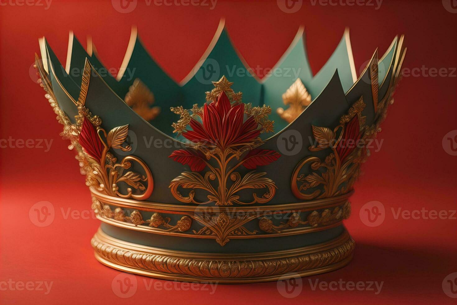 low key image of beautiful golden queen, king crown. ai generative photo