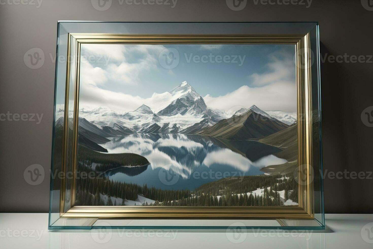 Glass picture frame on a solid color background. ai generative photo