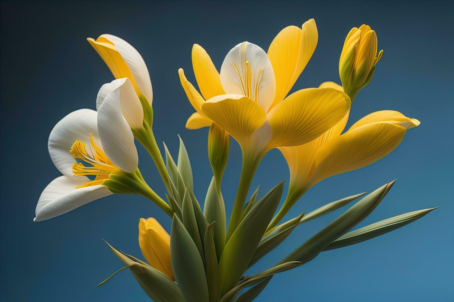 ramo de flores de blanco lirios en un sólido color antecedentes. ai generativo foto