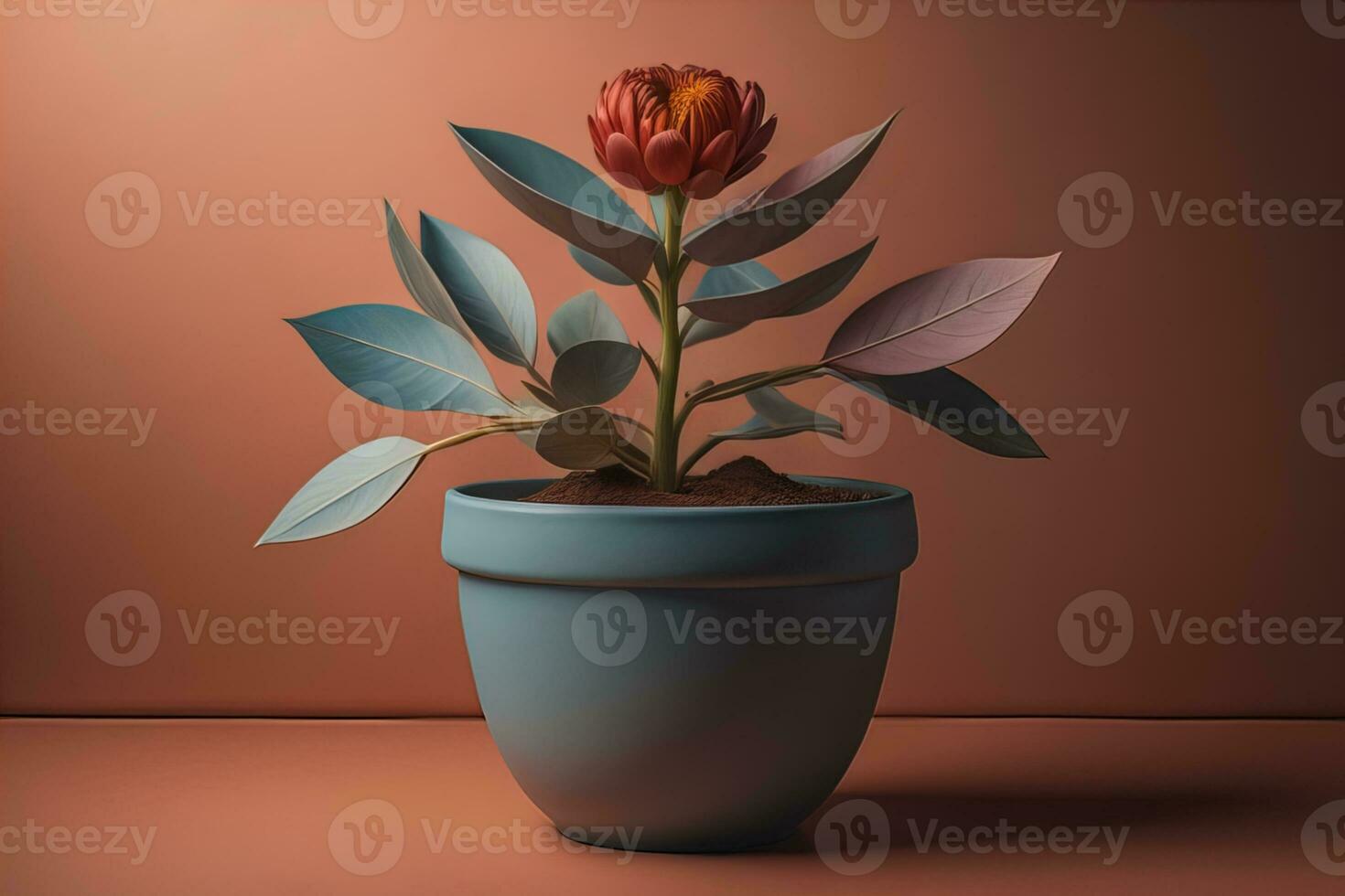 Flowers in a pot on a solid color background. ai generative photo