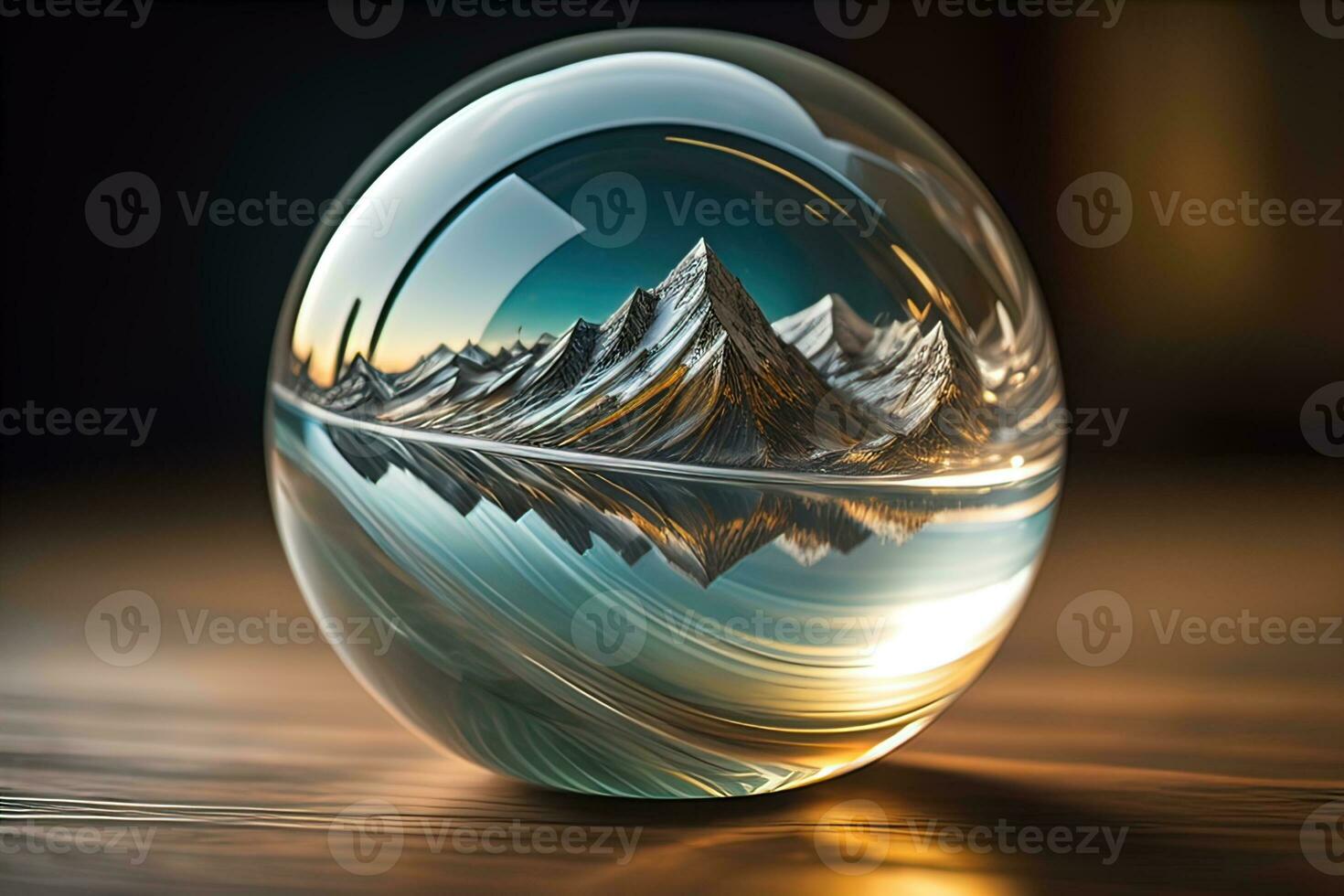 Transparent crystal ball on a wooden table. ai generative photo