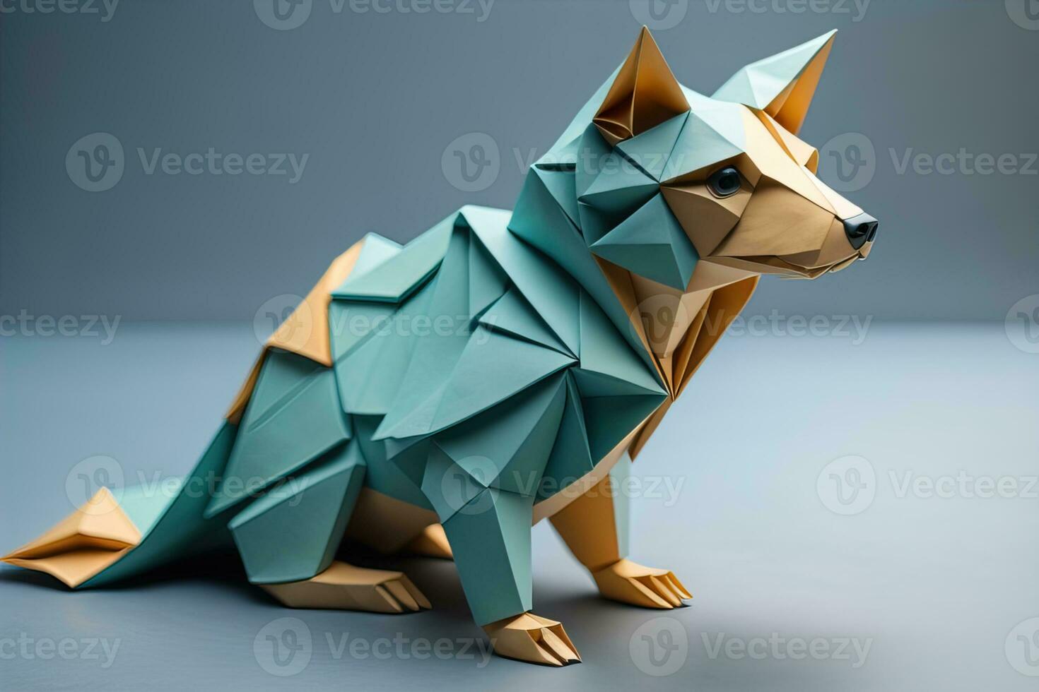 Paper origami animal isolated on solid color background. ai generative photo