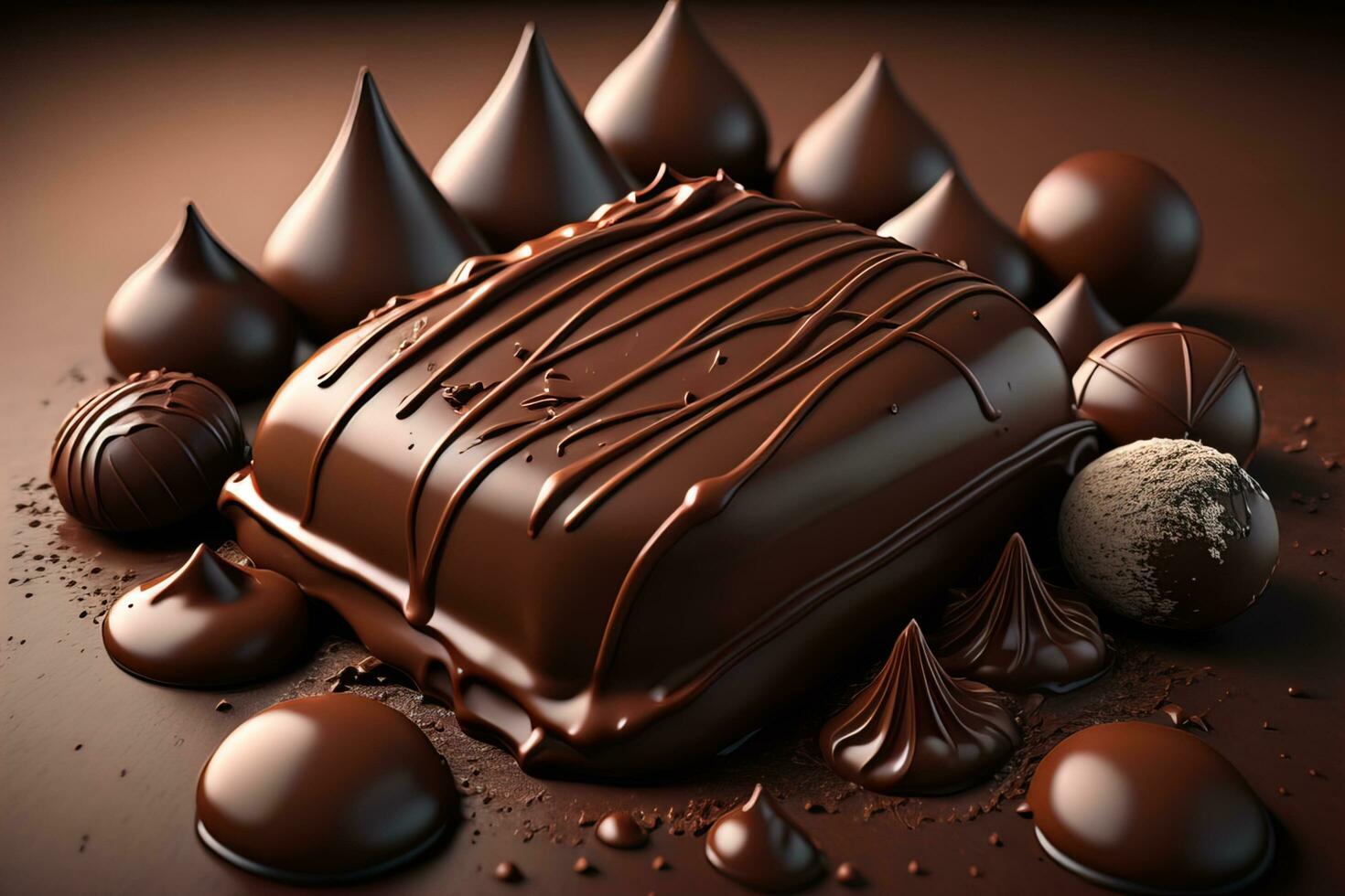 Chocolate truffles on a dark background. ai generative photo