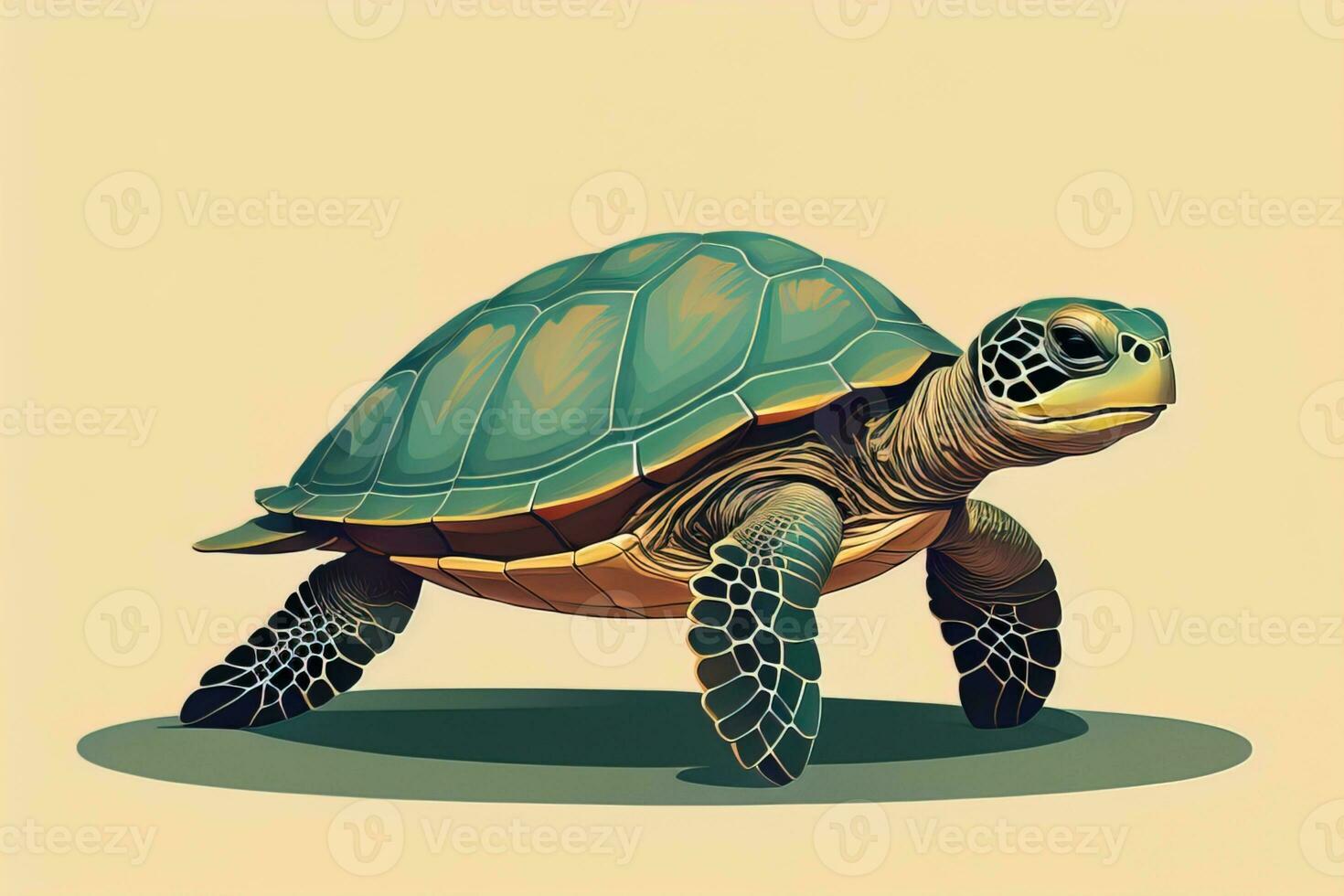 illustration of a turtle on a green background in cartoon style. ai generative photo