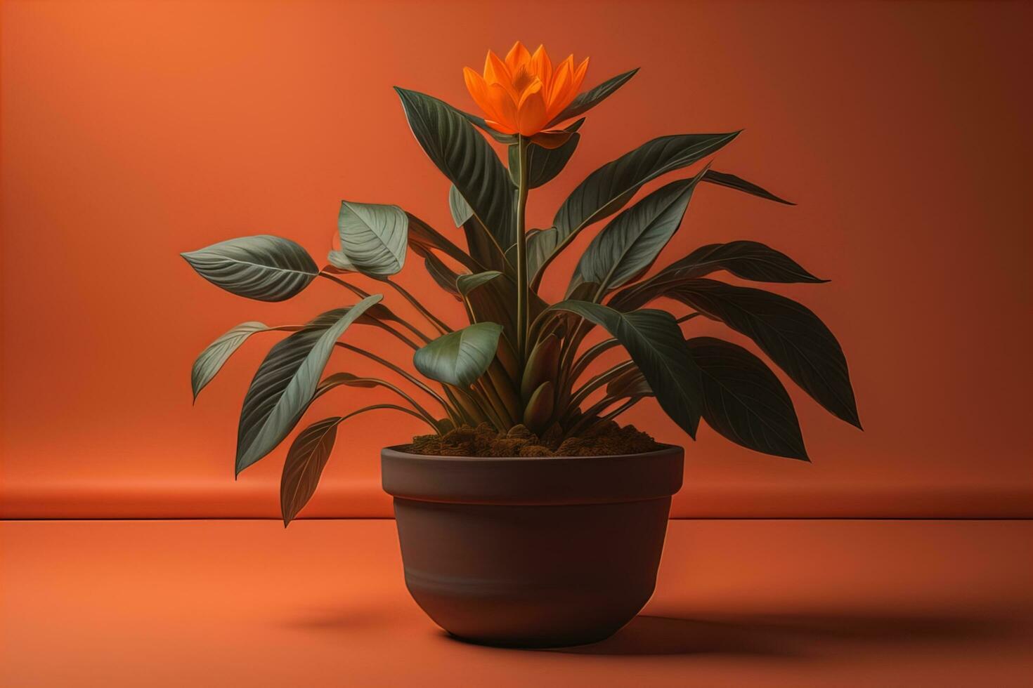 Flowers in a pot on a solid color background. ai generative photo