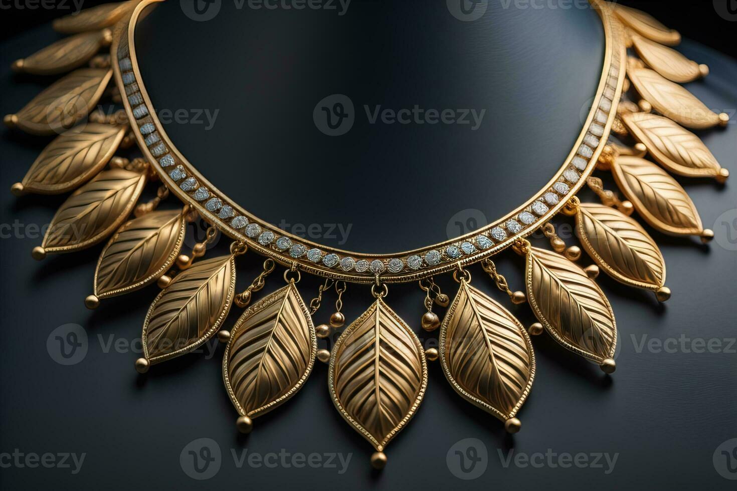 Gold necklace on a mannequin on a black background. ai generative photo