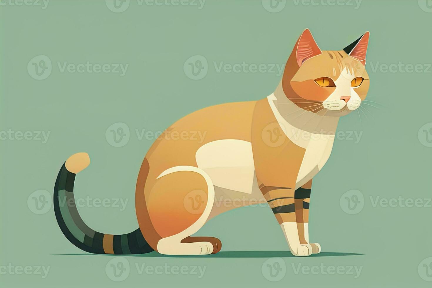 Cute cat sitting on the floor. Vector illustration in retro style. ai generative photo